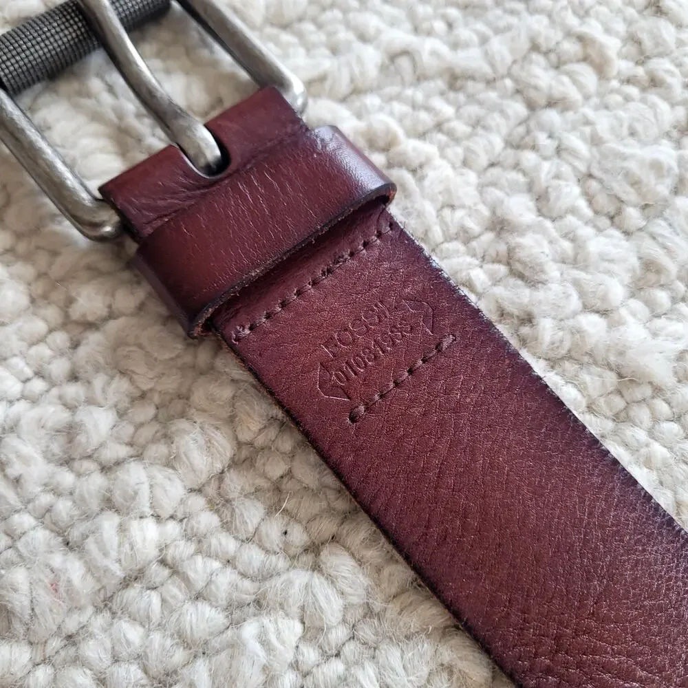 Fossil Brown Distressed Leather Belt Silver Buckle Men's Sz 36